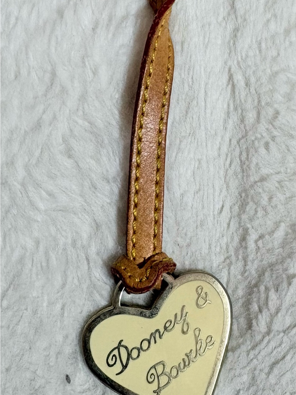 Dooney & Bourke Brown Leather Strap Heart Charm with Cream Enamel